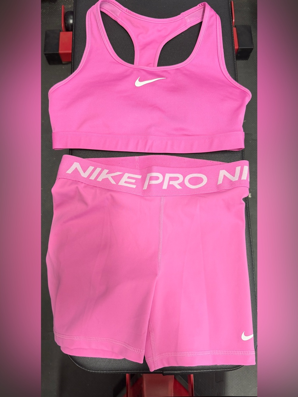 Nike Hot Pink Sports Bra and Pro Shorts Set